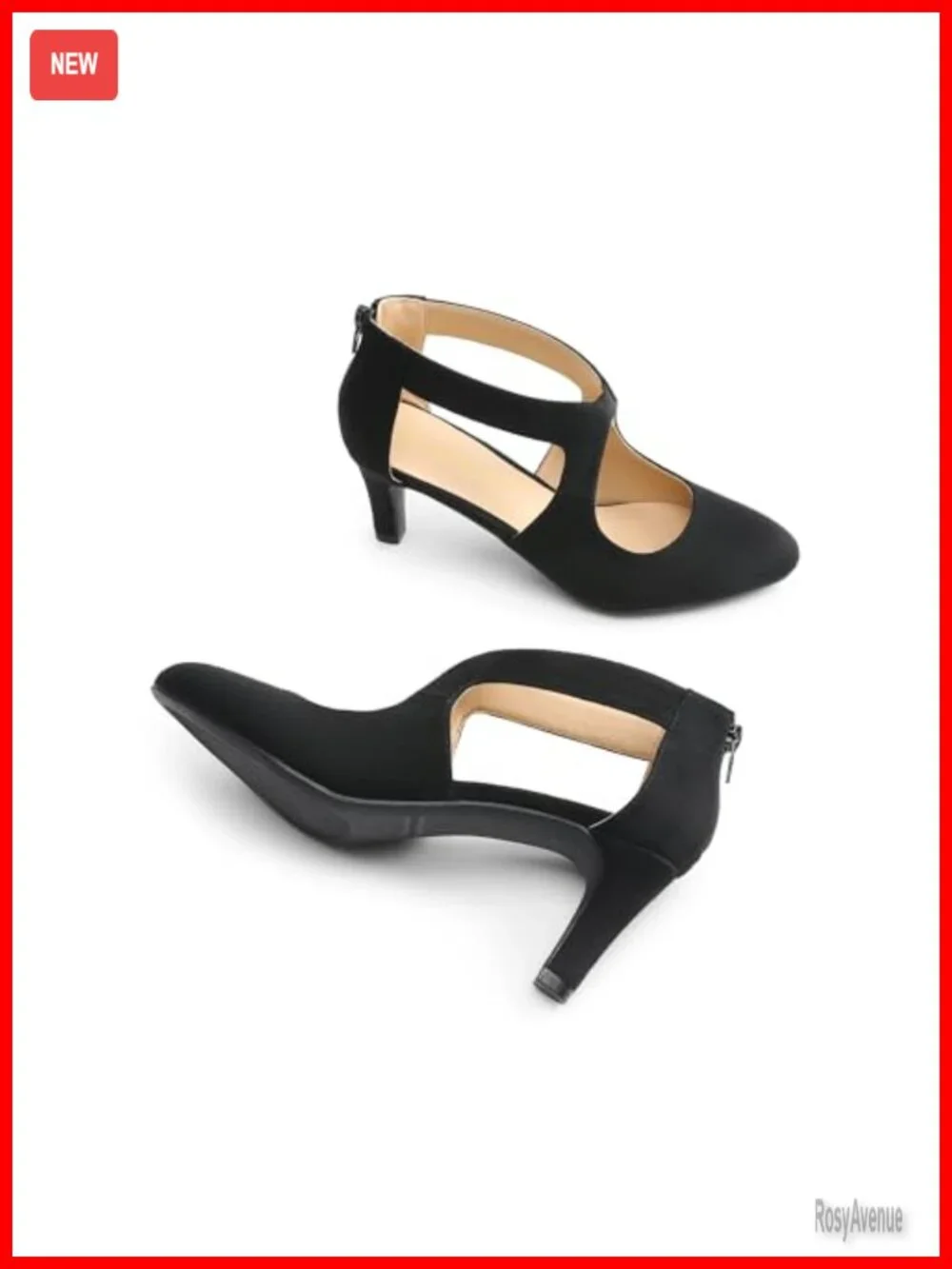 Faux Suede Pointed Toe Kitten Heel Pumps with Back Zipper